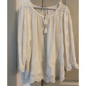 Joie Sz M Embroidered Silk Eyelet Peasant Blouse